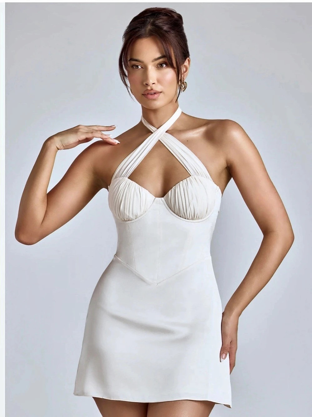 Oh Polly Lisbeth Cross Neck Mini dress